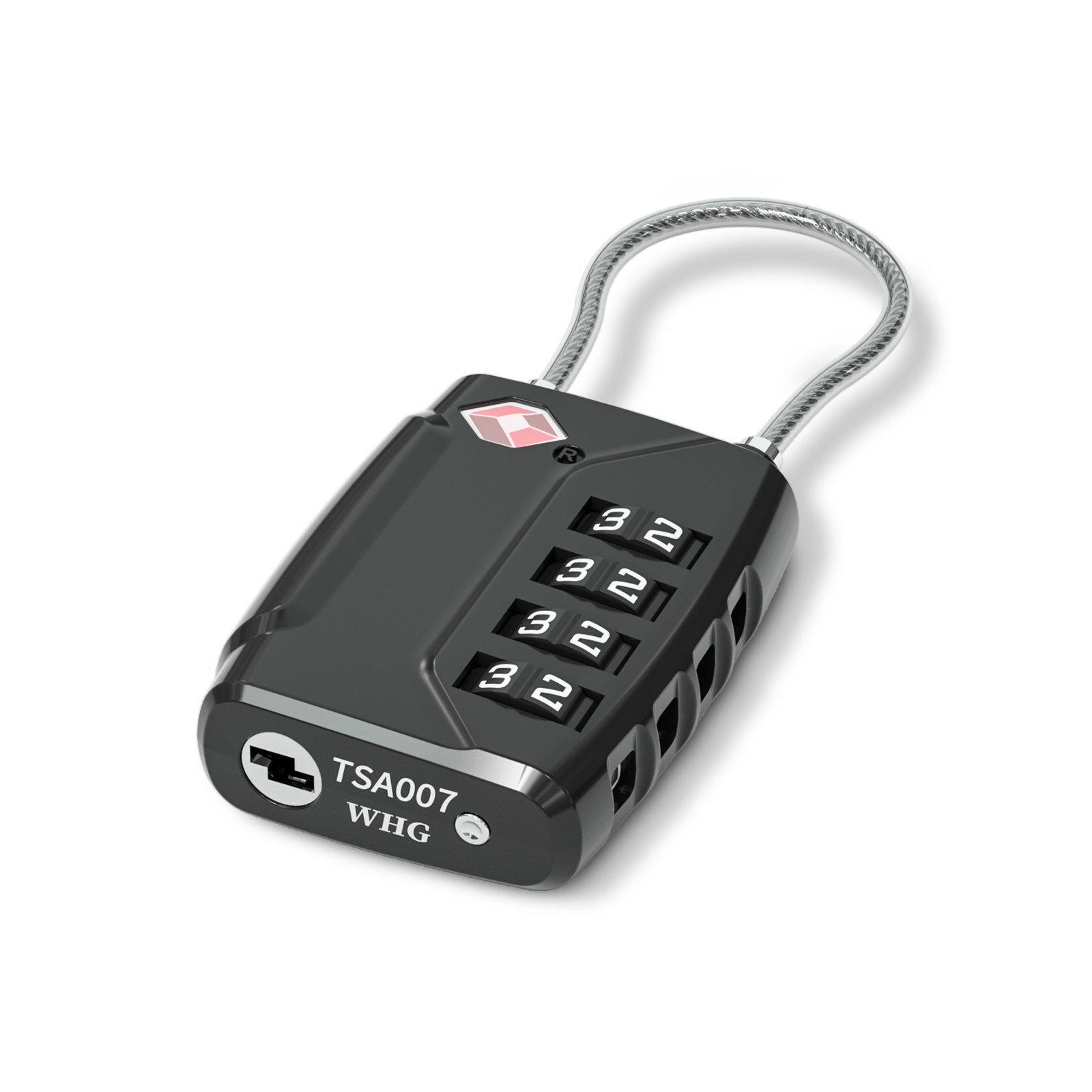 Black TSA-541 four-dial cable padlock with red diamond mark